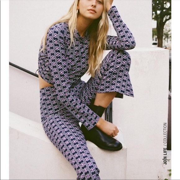 Zara Set Geometric Print Purple Retro Pants Open Back Top Bloggers Favorite - Picture 5 of 6